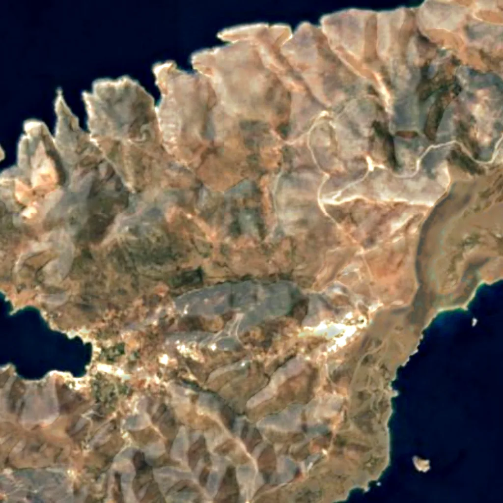Amorgós vu d'en haut (Sentinel-2)