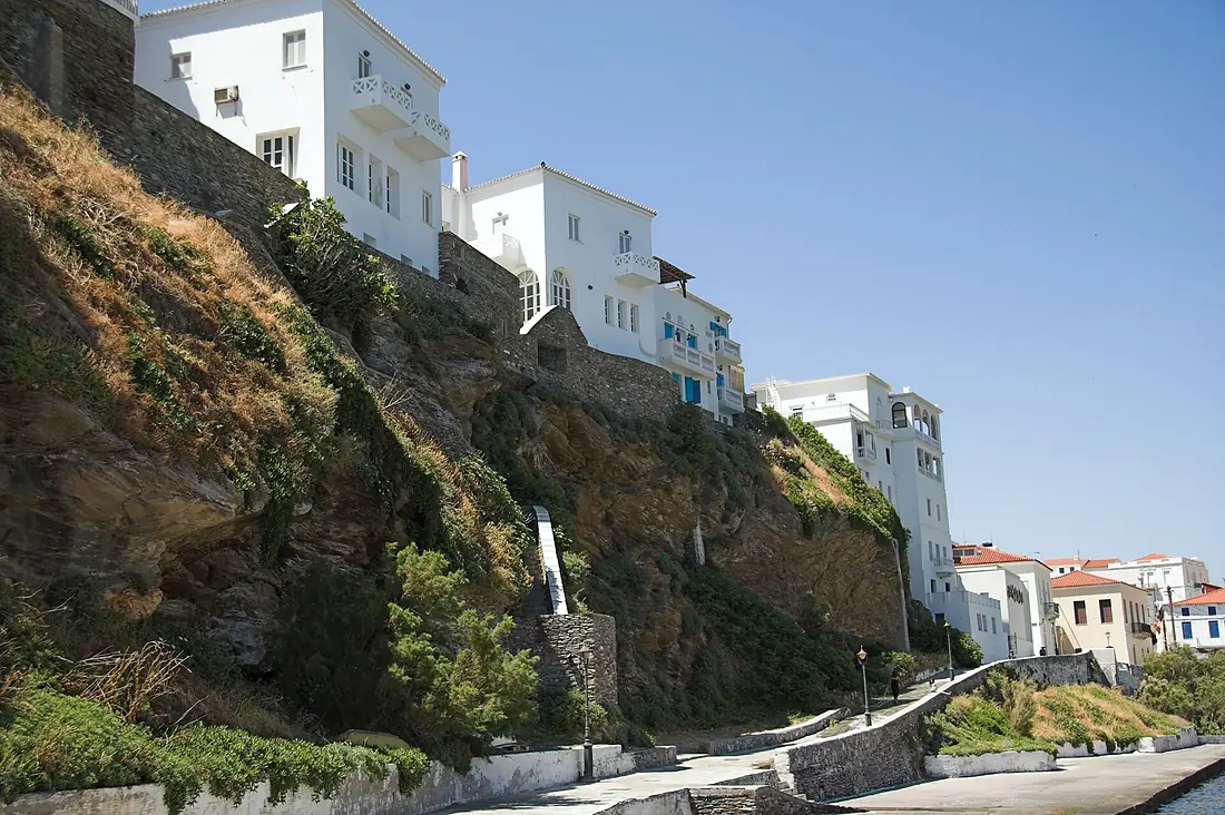 Chora of Andros, seafront, villas, 090505