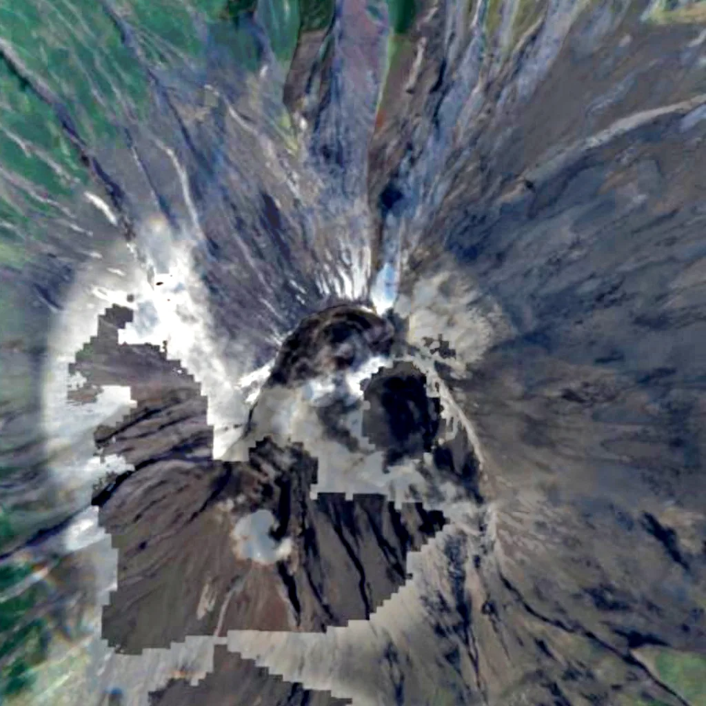 Isla de Atlasov visto desde arriba (Sentinel-2)