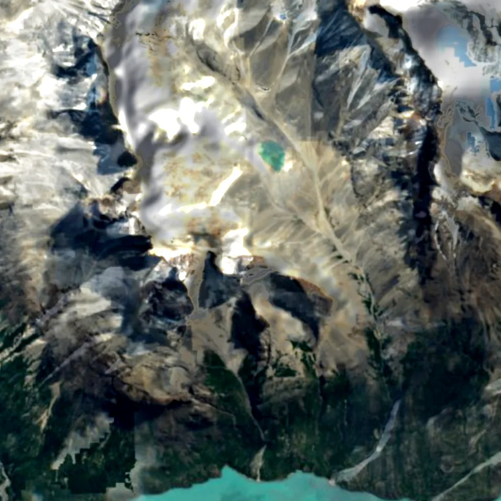 Cordillera del Paine von oben gesehen (Sentinel-2)