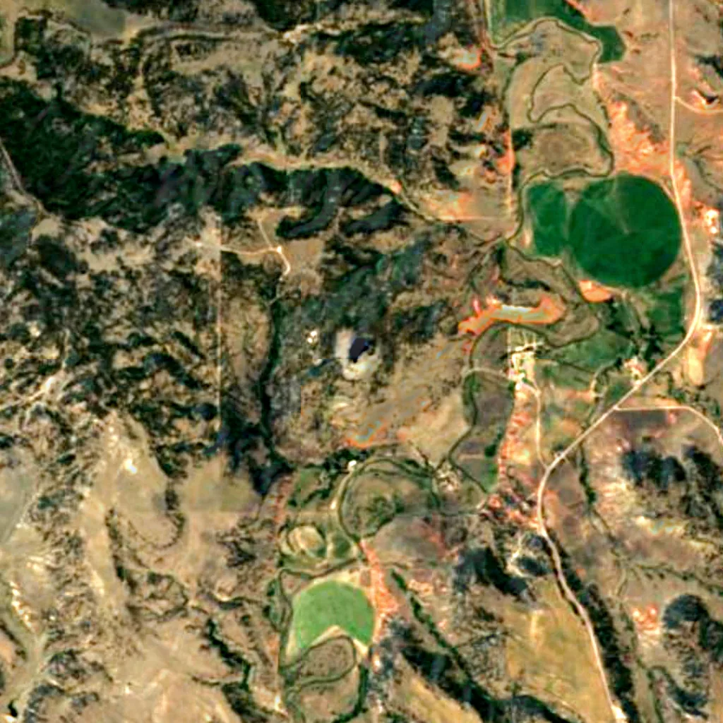 Devils Tower seen from above (Sentinel-2)