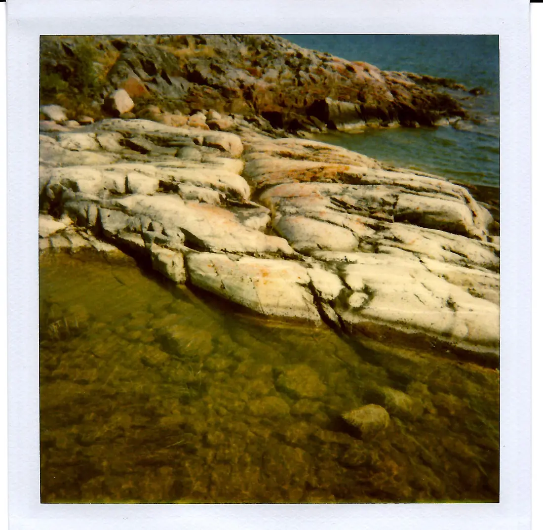 Oblique view of roches moutonnees surface at Great Slave Lake, Nunavut, Canada