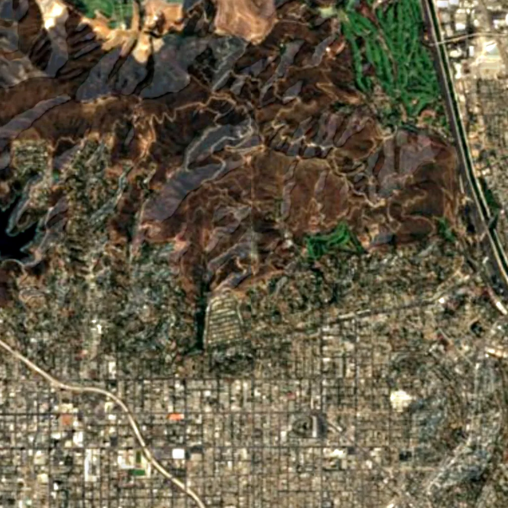 Griffith-observatorium van boven gezien (Sentinel-2)