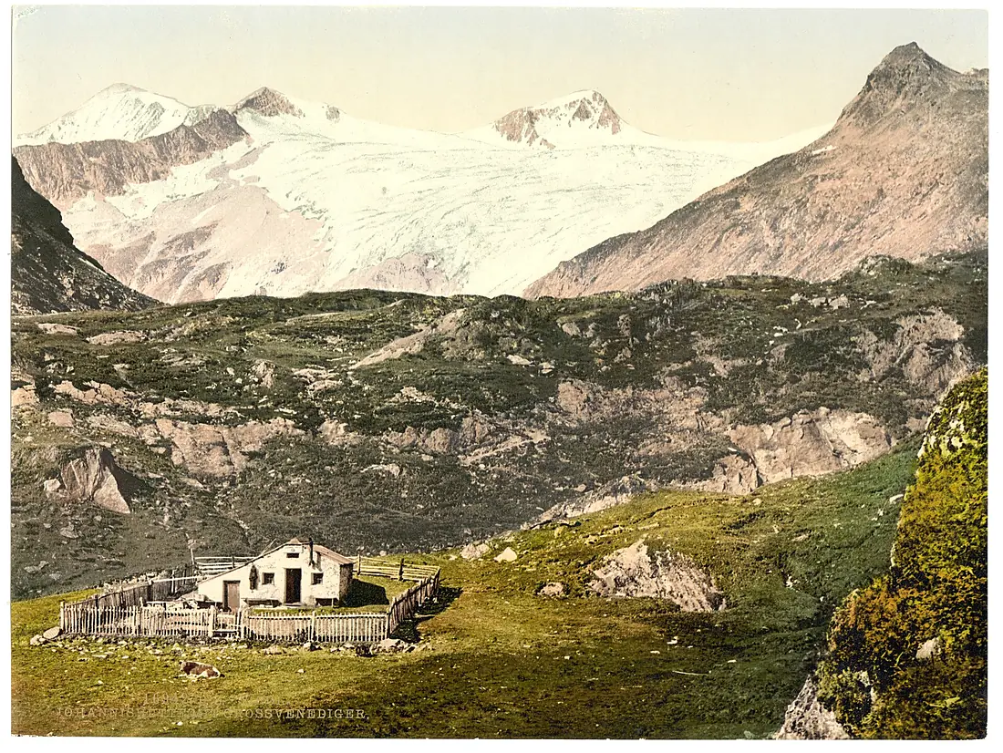 Die Johannishütte mit Grossvenediger, Photochromdruck