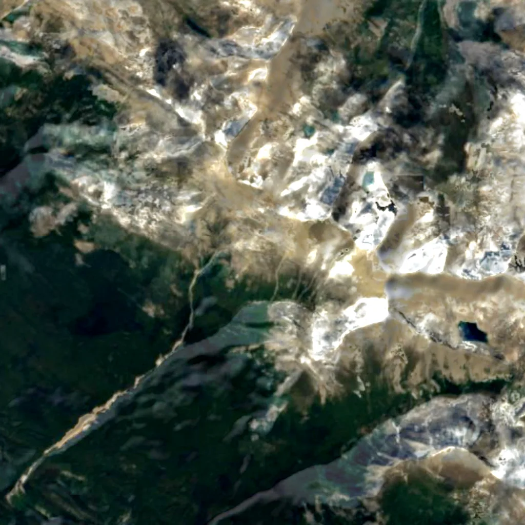 Nationaal park Jasper van boven gezien (Sentinel-2)