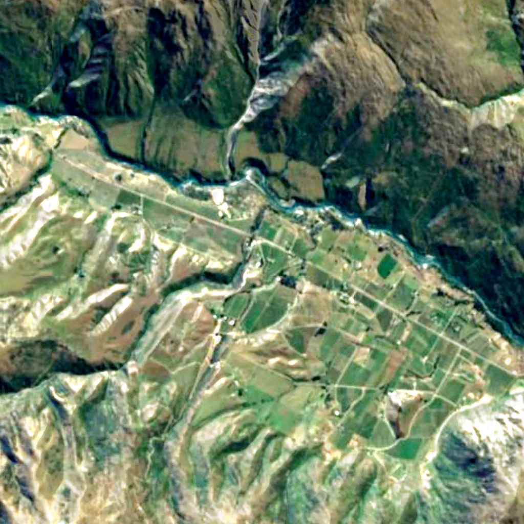 Kawarau Gibbston Dark Sky Park seen from above (Sentinel-2)