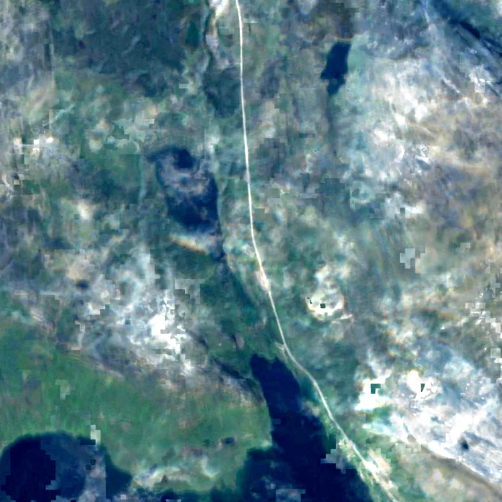 Kilpisjärvi Atmospheric Imaging Receiver Array van boven gezien (Sentinel-2)