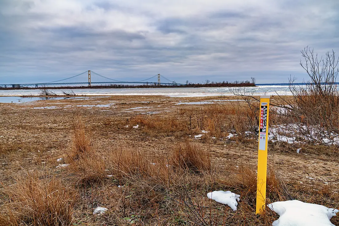 Enbridge Line 5 Oil Pipeline at the Straits of Mackinac and Mackinac Bridge - Michigan
