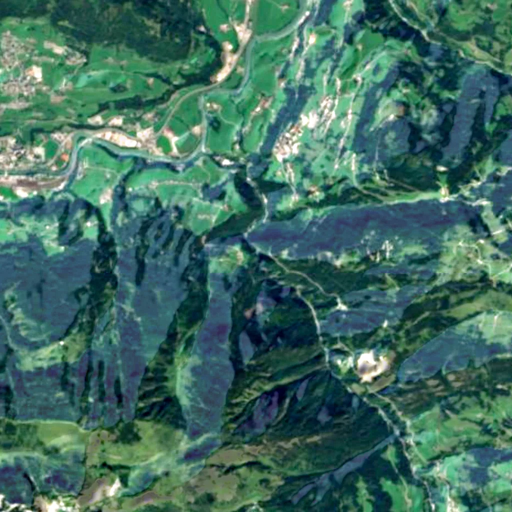 Liechtensteinklamm vu d'en haut (Sentinel-2)