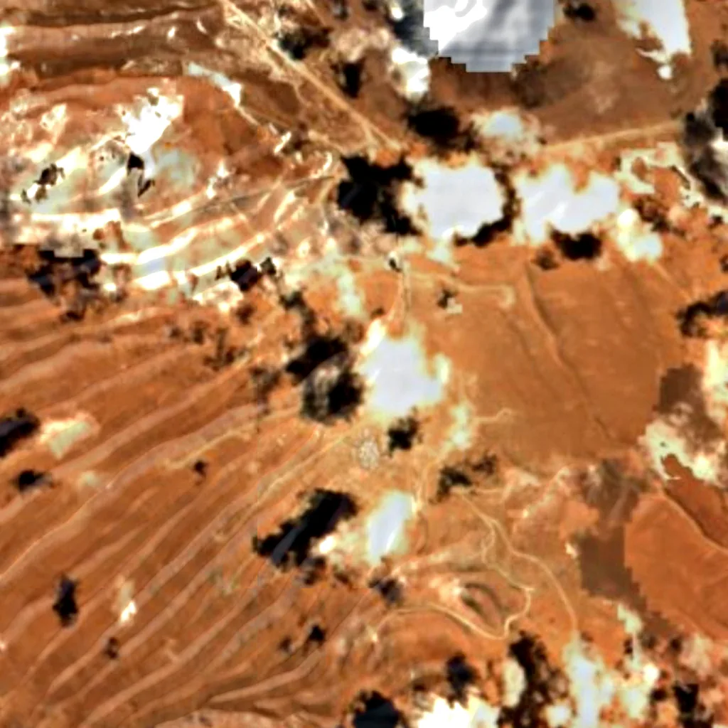 Llano-de-Chajnantor-Observatorium von oben gesehen (Sentinel-2)