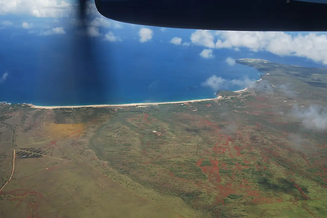 Above Molokai- the island between Maui and Oahu. Flying to meet our jet to Oakland, our vacation is almost over. (7996409622)
