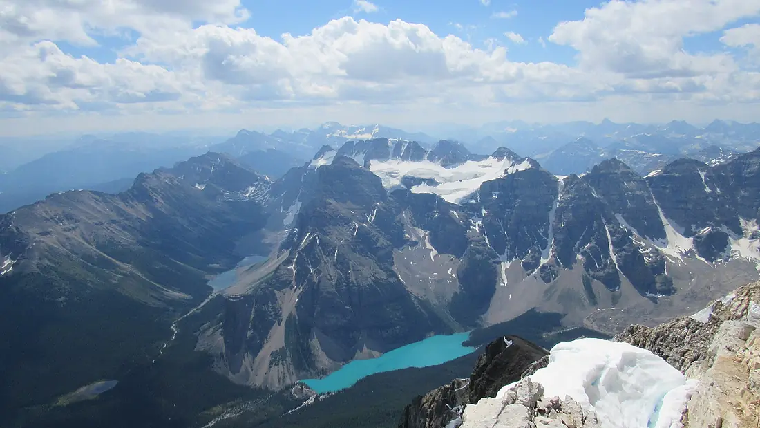 .Moraine Lake & Mount Fay seen from Mount Temple Summit