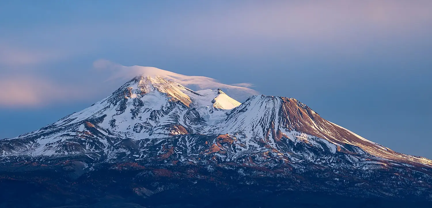 North face of Mount Shasta at sunset-2175