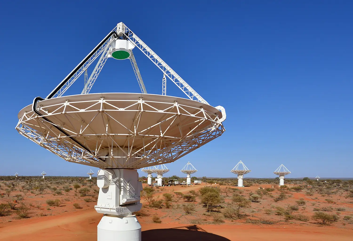 CSIRO ScienceImage 2161 Close up of a radio astronomy telescope with several more in the background