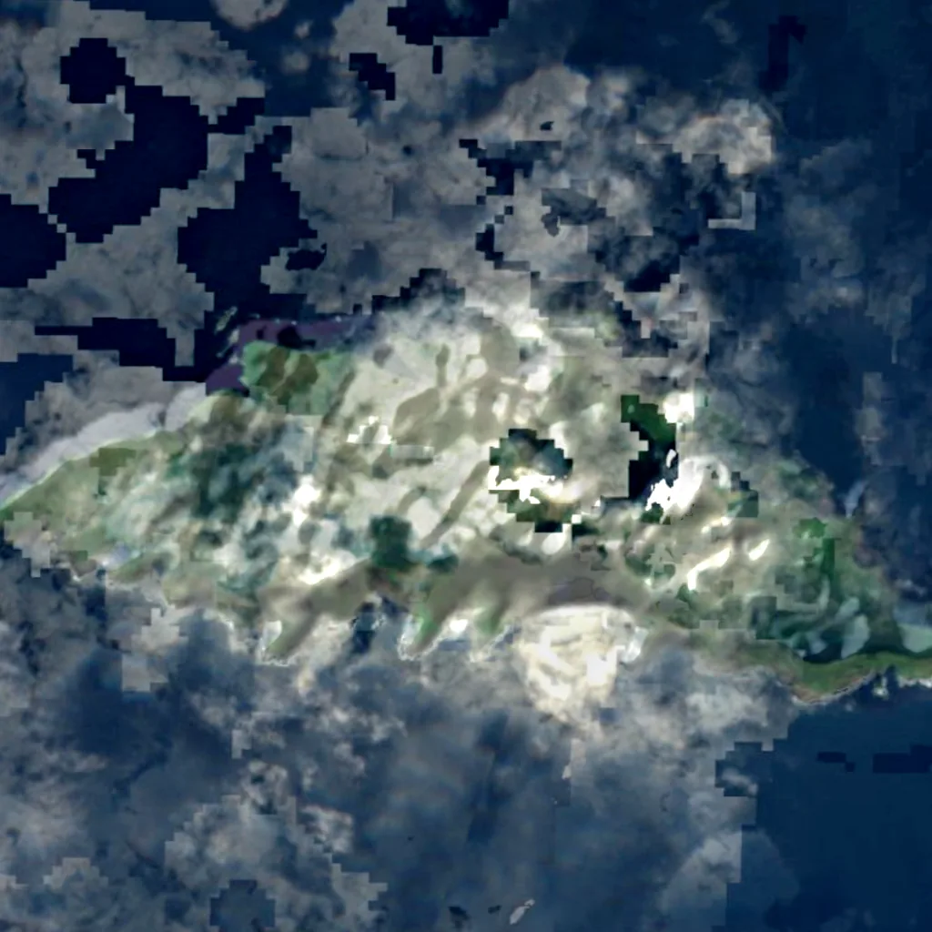 Mykines von oben gesehen (Sentinel-2)