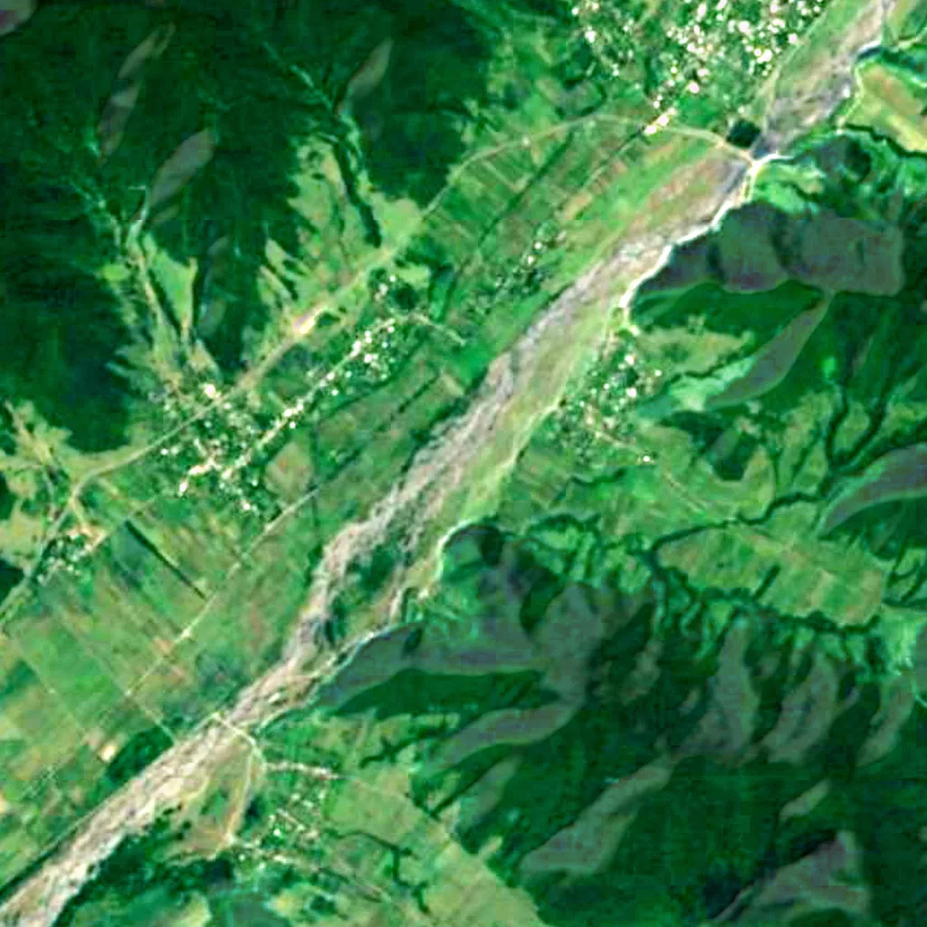 Valle del Pankisi visto dall'alto (Sentinel-2)