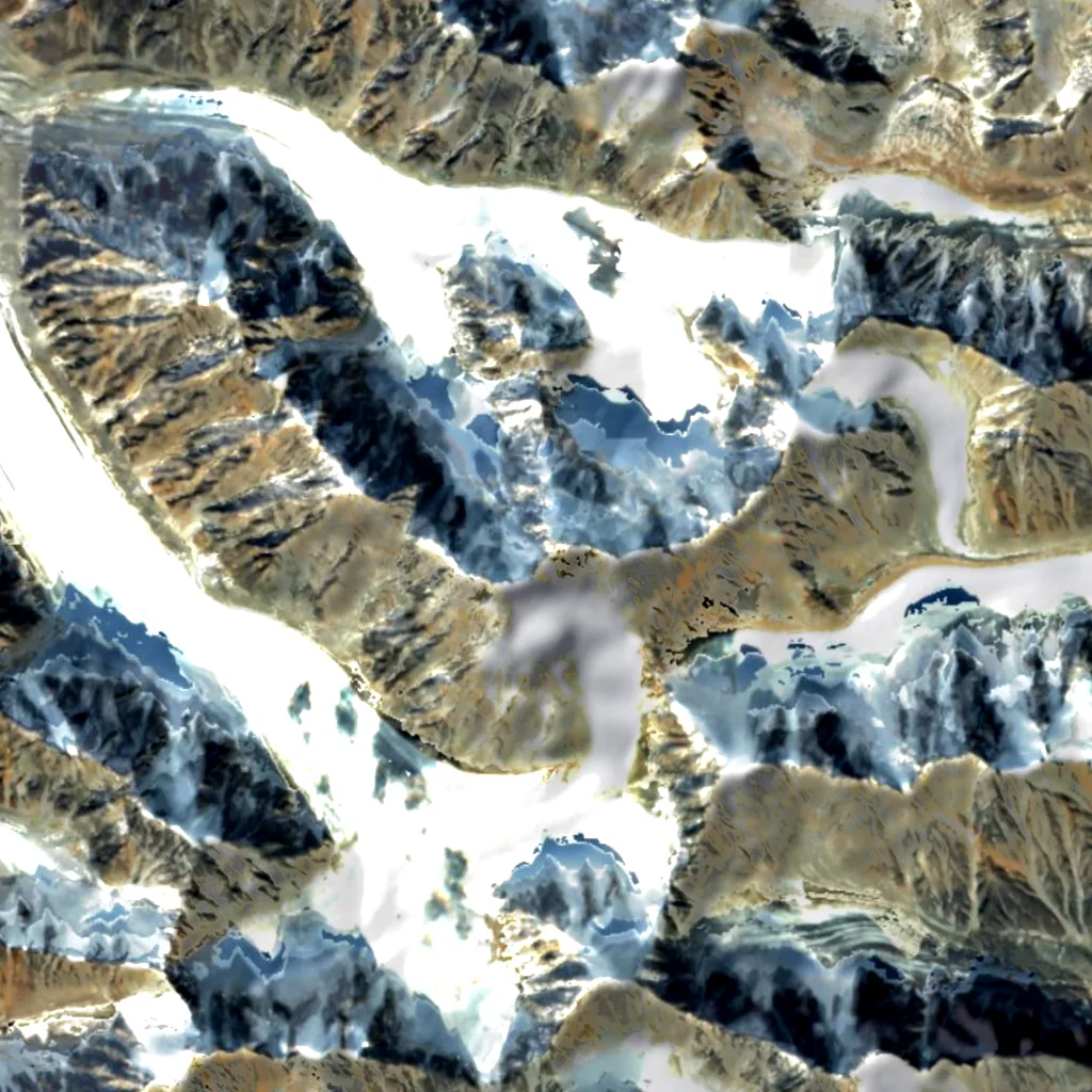 Mont Pobeda vu d'en haut (Sentinel-2)