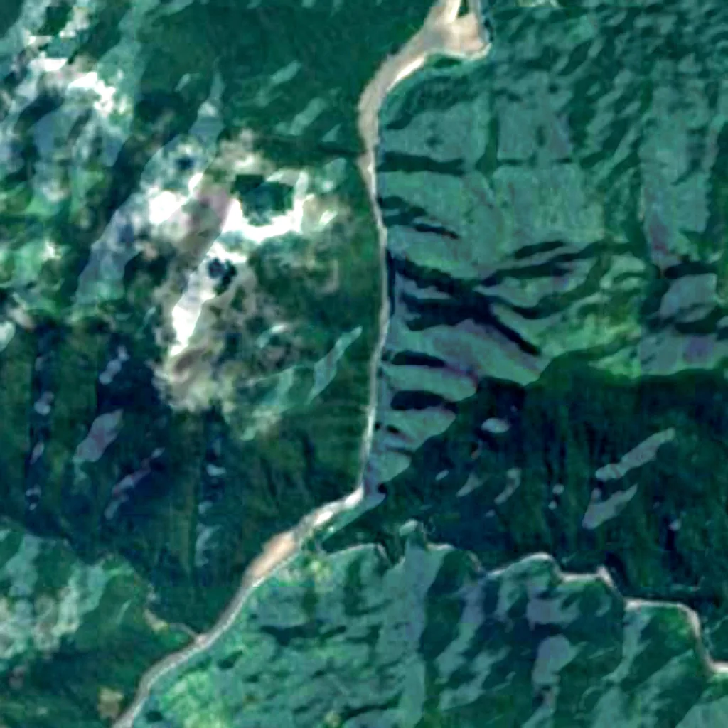 Pongo de Mainique van boven gezien (Sentinel-2)