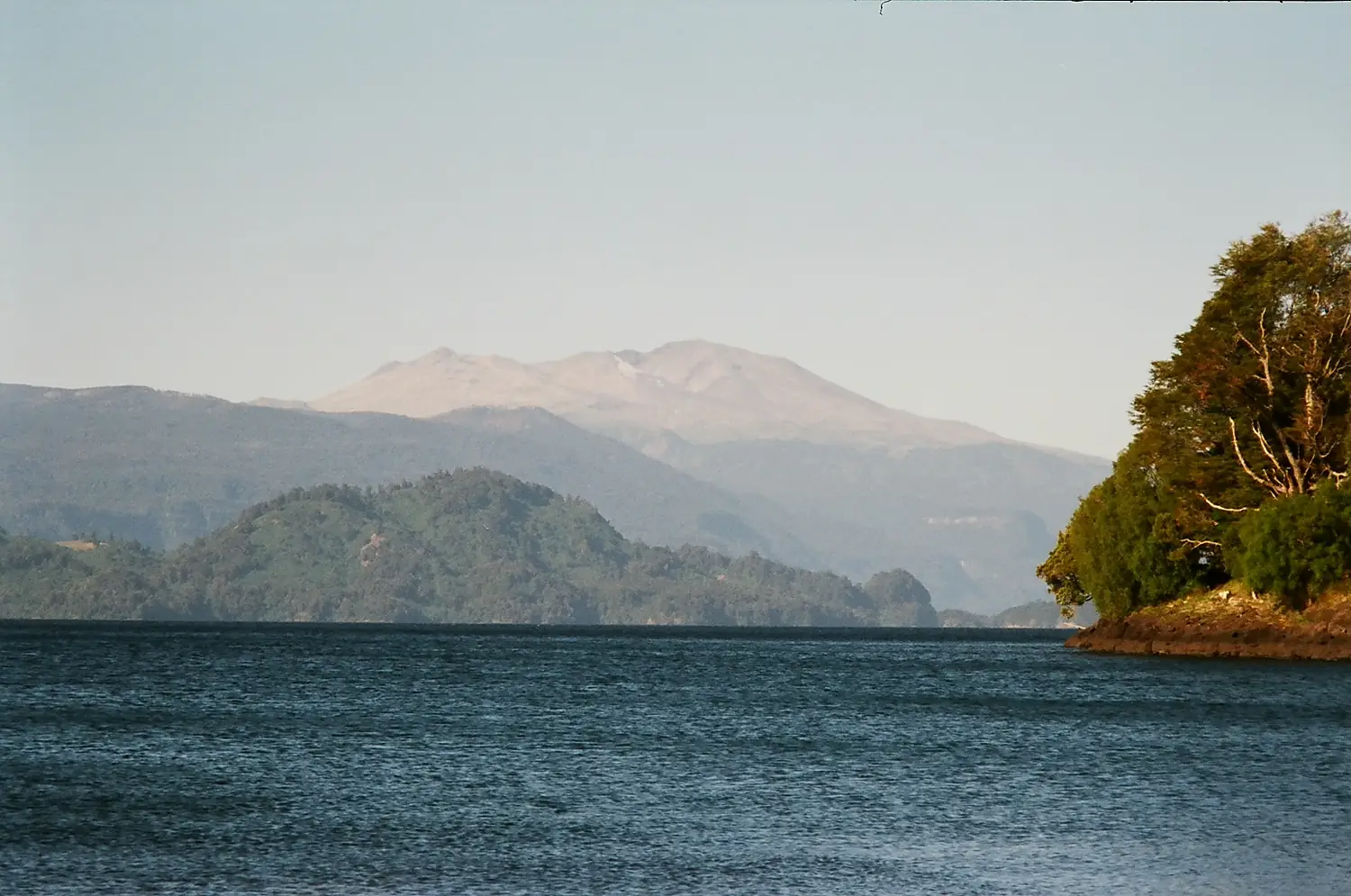 Puyehue Lake with Puyehue volcano in the background