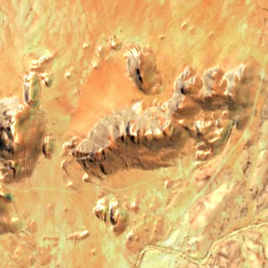 Spitzkoppe vu d'en haut (Sentinel-2)