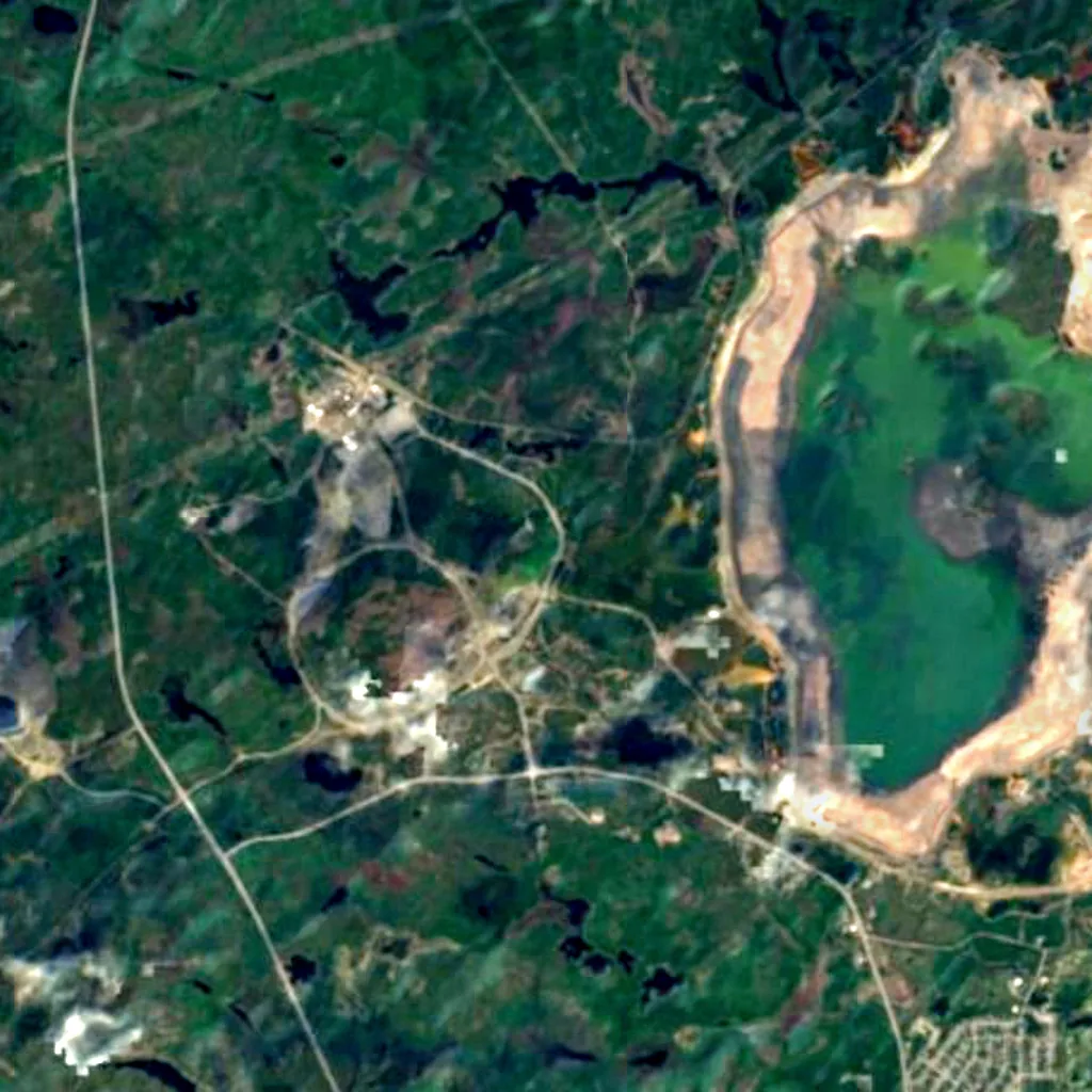 Sudbury Neutrino Observatory von oben gesehen (Sentinel-2)