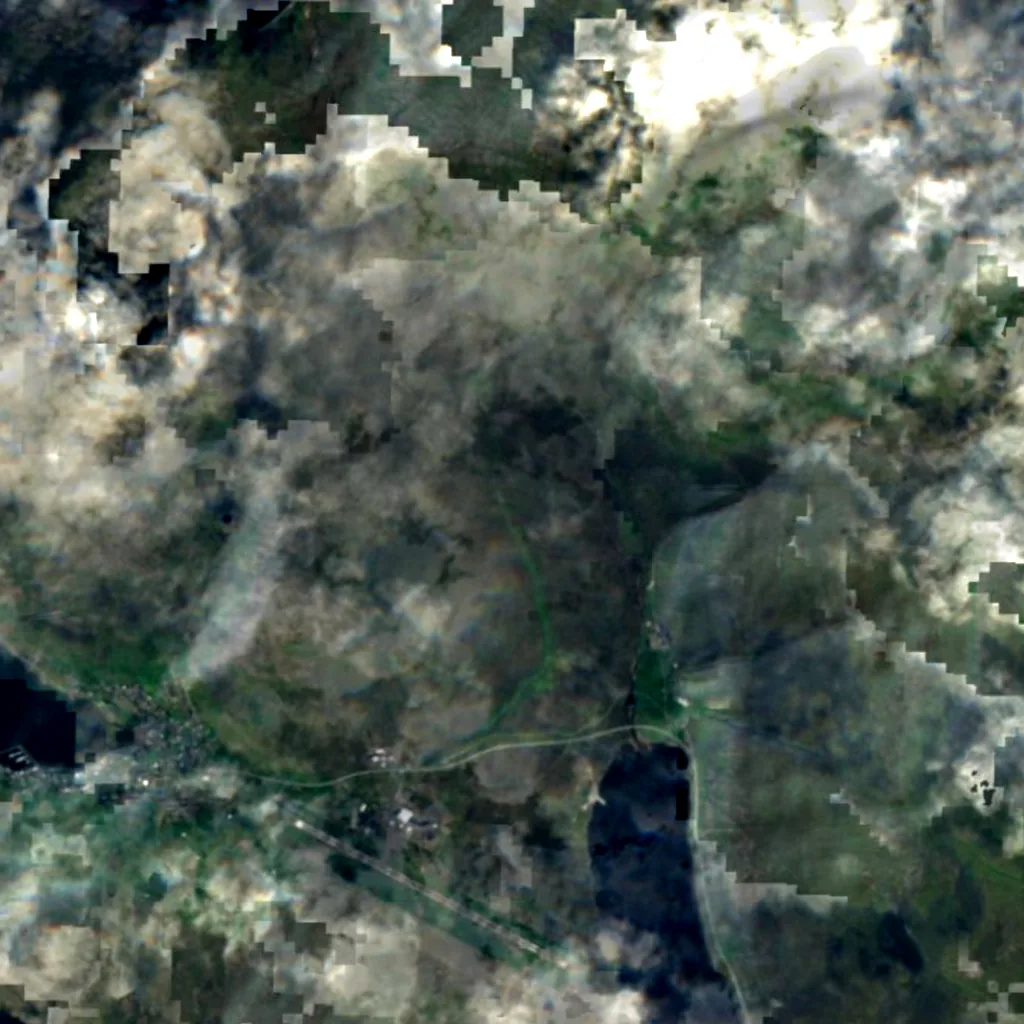 Vágar visto dall'alto (Sentinel-2)