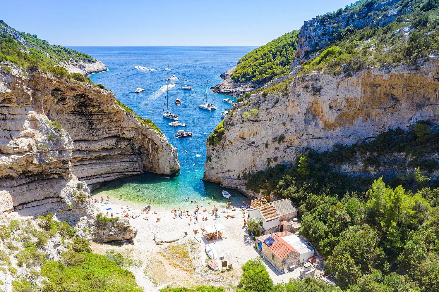 Aerial view of the Adriatic Sea at Stiniva Bay on Vis island in Croatia (48608804397)