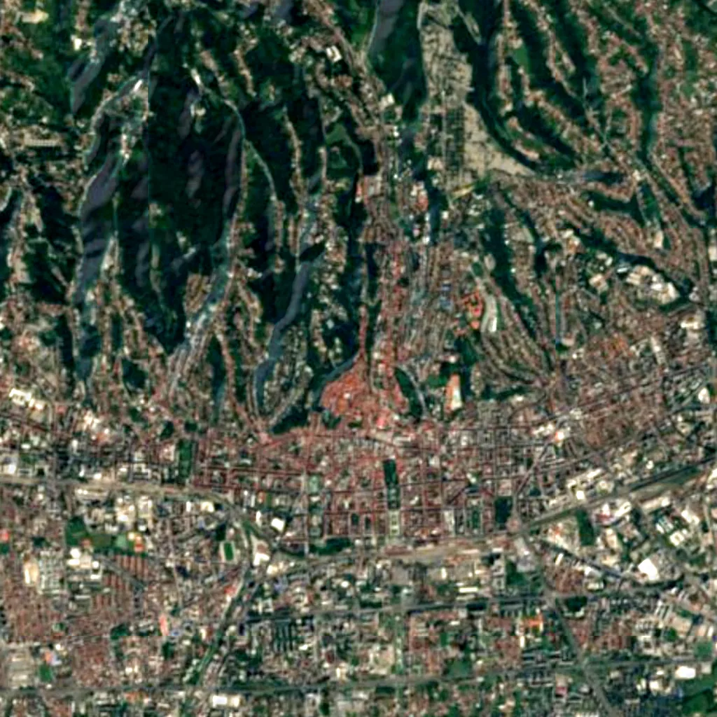 Zagreb Observatory van boven gezien (Sentinel-2)