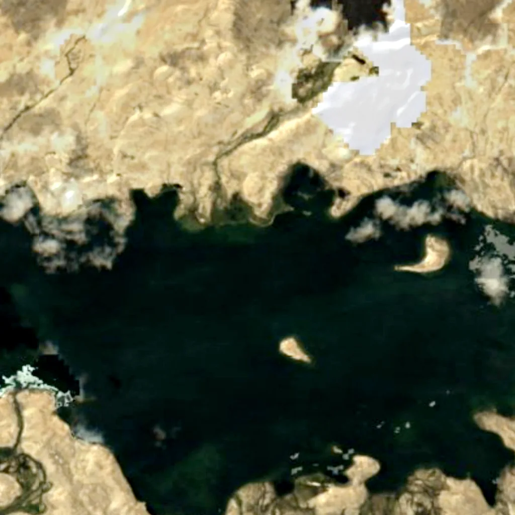 Lac Zorkul vu d'en haut (Sentinel-2)
